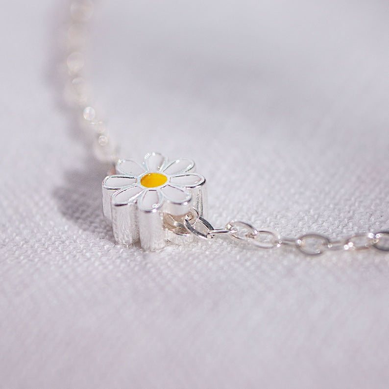Sterling Silver Daisy Bracelet: Dainty 925 Flower Charm