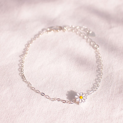 Sterling Silver Daisy Bracelet: Dainty 925 Flower Charm
