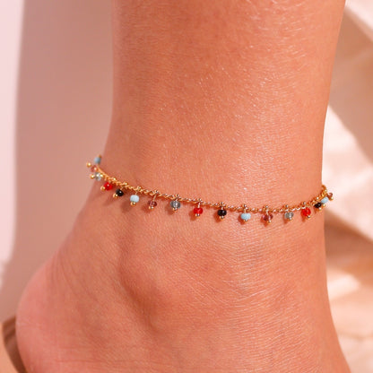 Colorful Beaded Anklet: Trendy Brass Charm Ankle Bracelet