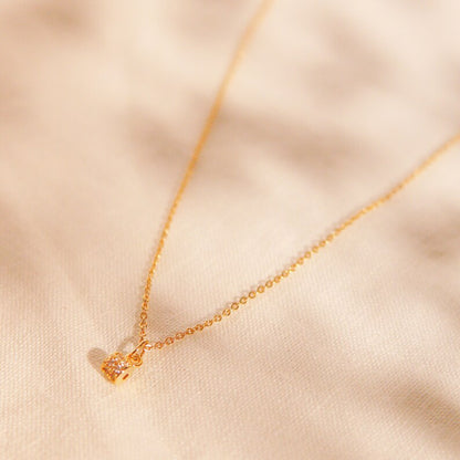 Dainty Gold Cubic Zirconia Necklace: Minimalist Charm, 16K Plated