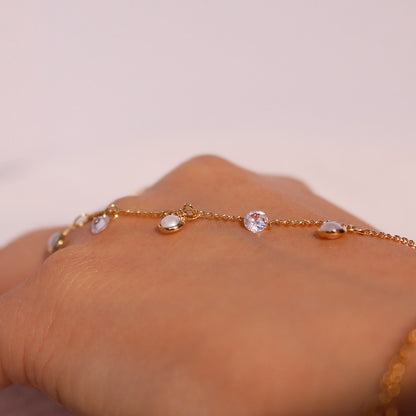 Pearl and cubic Hand Chain Bracelet for Her Link Ring Bracelet slave Bracelet Finger Chain Bracelet