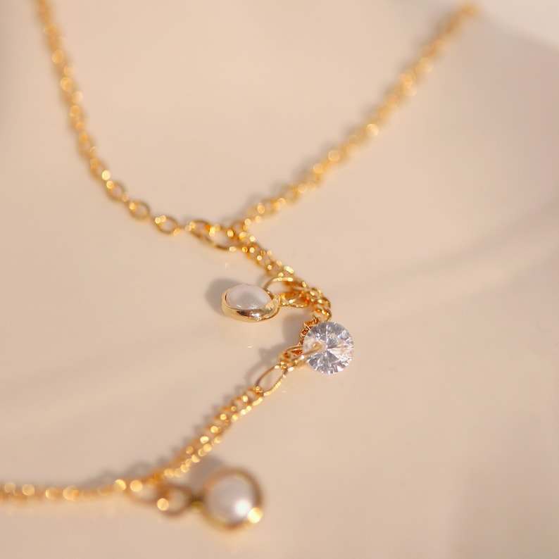 Pearl and cubic Hand Chain Bracelet for Her Link Ring Bracelet slave Bracelet Finger Chain Bracelet