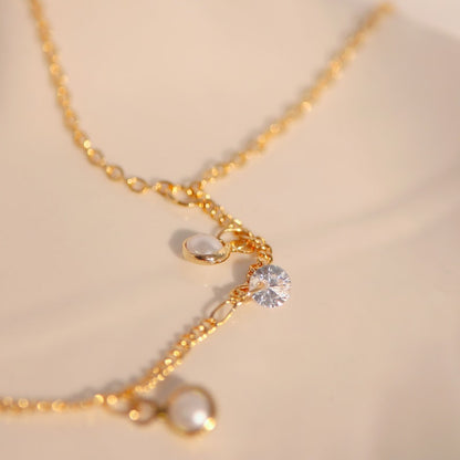 Pearl and cubic Hand Chain Bracelet for Her Link Ring Bracelet slave Bracelet Finger Chain Bracelet