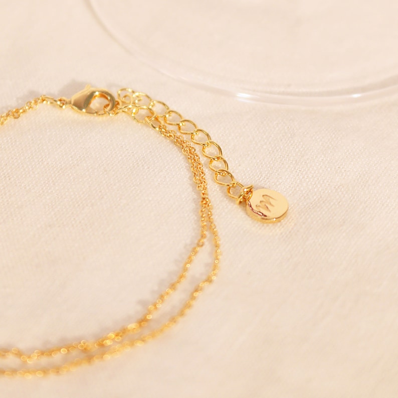 Gold Double Layered Bracelet: Heart Charm, Minimalist 16K Plated Jewelry