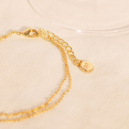 Gold Double Layered Bracelet: Heart Charm, Minimalist 16K Plated Jewelry