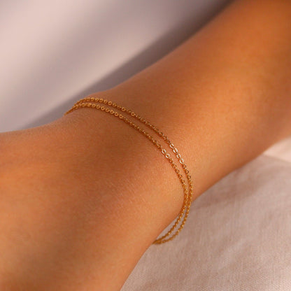Gold Double Layered Bracelet: Heart Charm, Minimalist 16K Plated Jewelry