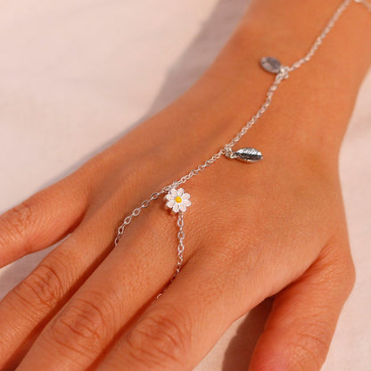 Sterling Silver Daisy Ring Bracelet: 925 Silver Hand Chain