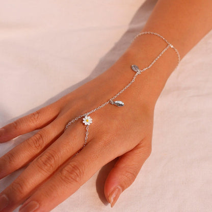 Sterling Silver Daisy Ring Bracelet: 925 Silver Hand Chain