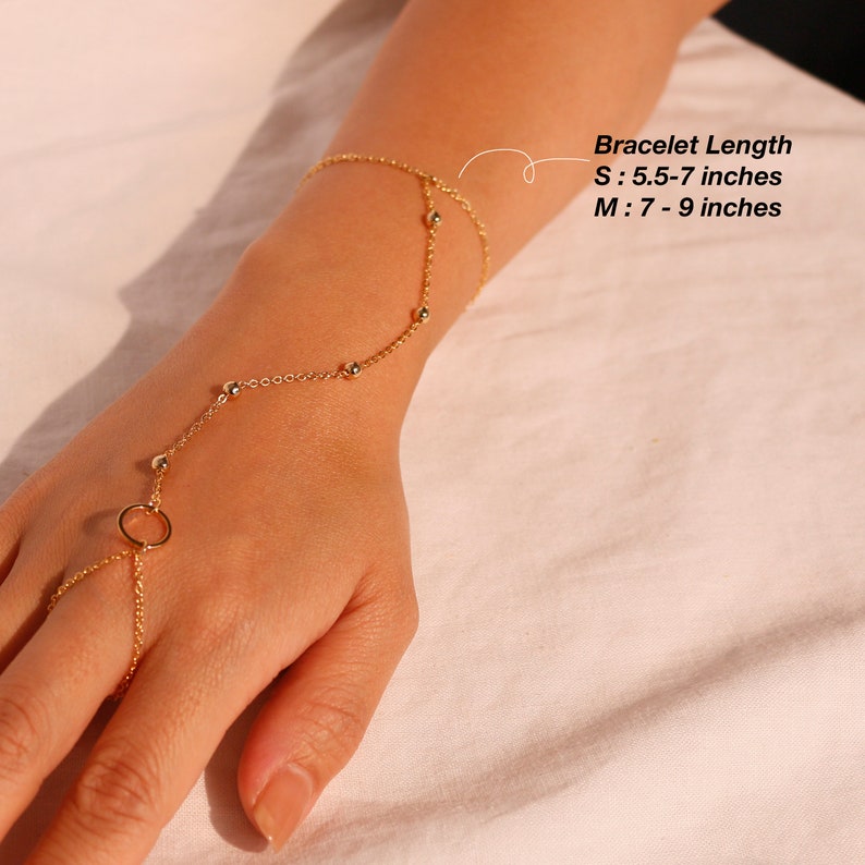 Gold Ball chain ring bracelet Her Link Ring Bracelet slave Bracelet Finger Chain Bracelet