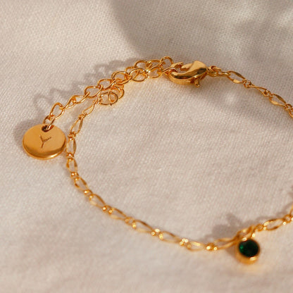 Gold Birthstone bracelet shiny dainty chain bracelets personalized your initial
