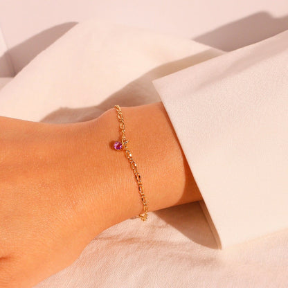 Gold Birthstone bracelet shiny dainty chain bracelets personalized your initial