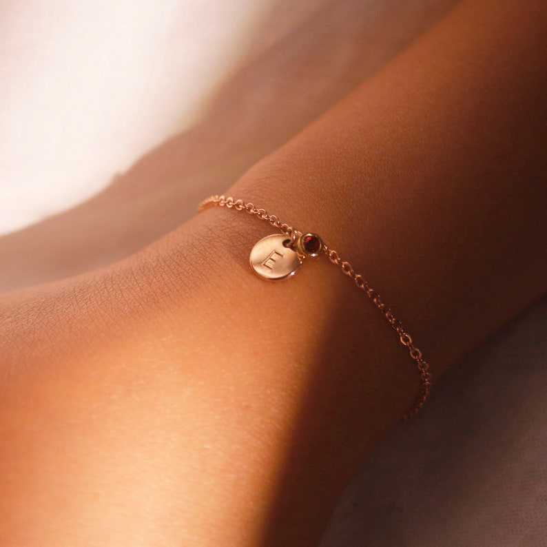 Personalized Initial Birthstone Bracelet: 16k Gold Plated Chain