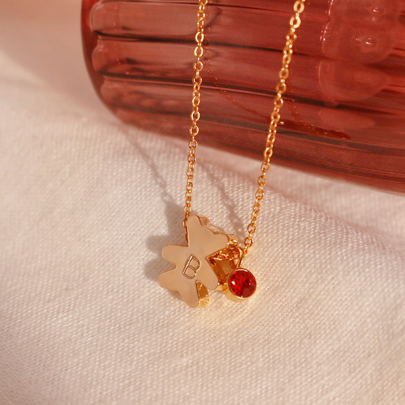 Gold Teddy Bear Birthstone Bracelet: Personalized Initial Charm