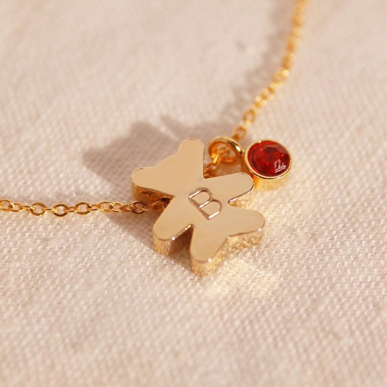 Gold Teddy Bear Birthstone Bracelet: Personalized Initial Charm