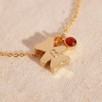 Gold Teddy Bear Birthstone Bracelet: Personalized Initial Charm