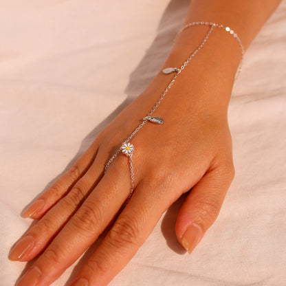 Sterling Silver Daisy Ring Bracelet: 925 Silver Hand Chain
