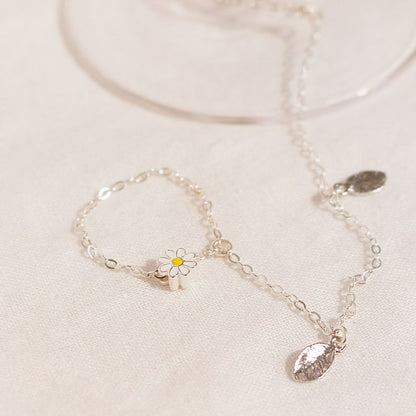 Sterling Silver Daisy Ring Bracelet: 925 Silver Hand Chain
