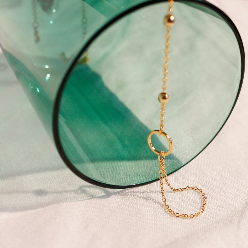 Gold Ball chain ring bracelet Her Link Ring Bracelet slave Bracelet Finger Chain Bracelet