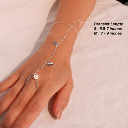 Sterling Silver Daisy Ring Bracelet: 925 Silver Hand Chain
