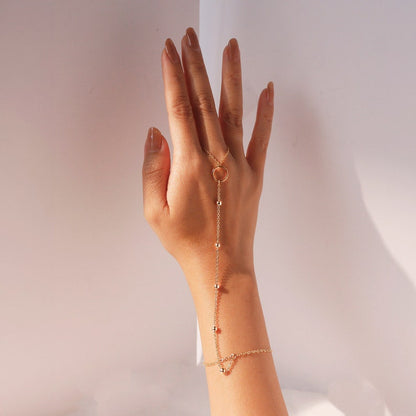 Gold Ball chain ring bracelet Her Link Ring Bracelet slave Bracelet Finger Chain Bracelet