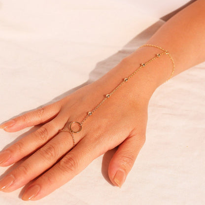 Gold Ball chain ring bracelet Her Link Ring Bracelet slave Bracelet Finger Chain Bracelet