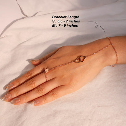 Double Heart Ring Bracelet: 16k Gold Plated Hand Chain