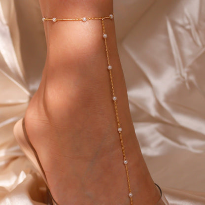 Pearl Toe Anklet: 16K Gold Plated Foot Chain