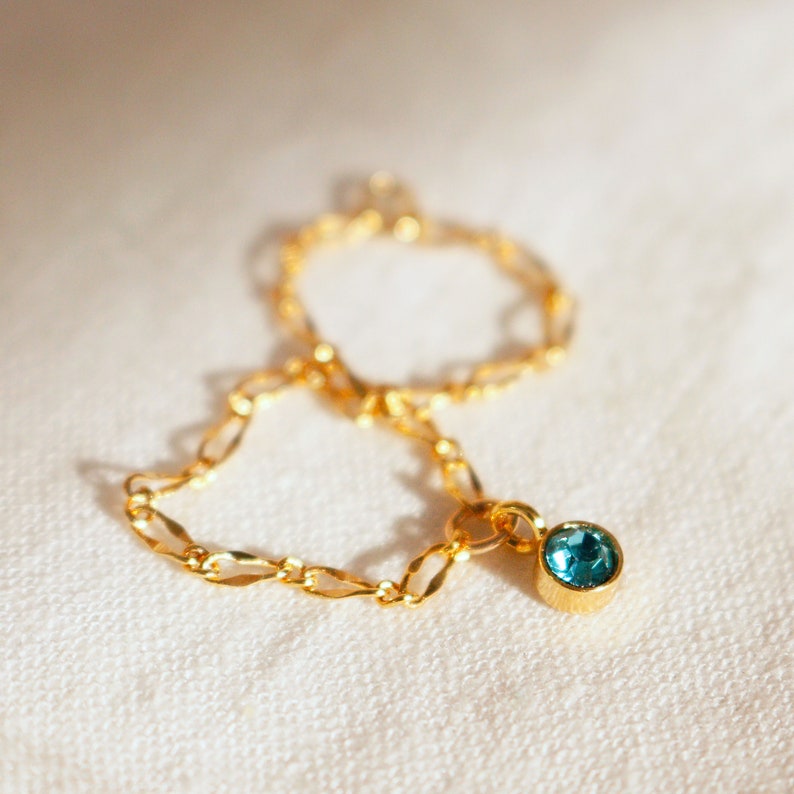 Gold Chain Midi Ring with Birthstone Crystal