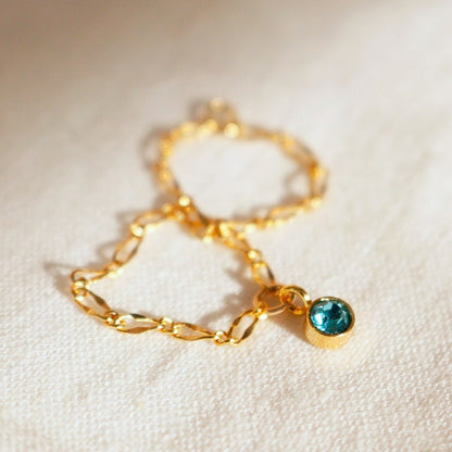 Gold Chain Midi Ring with Birthstone Crystal