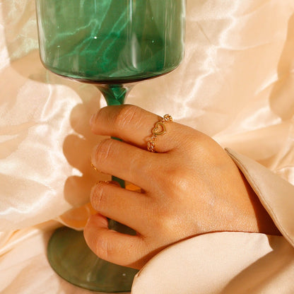 Heart Chain Ring: Dainty 16K Gold Plated Ring