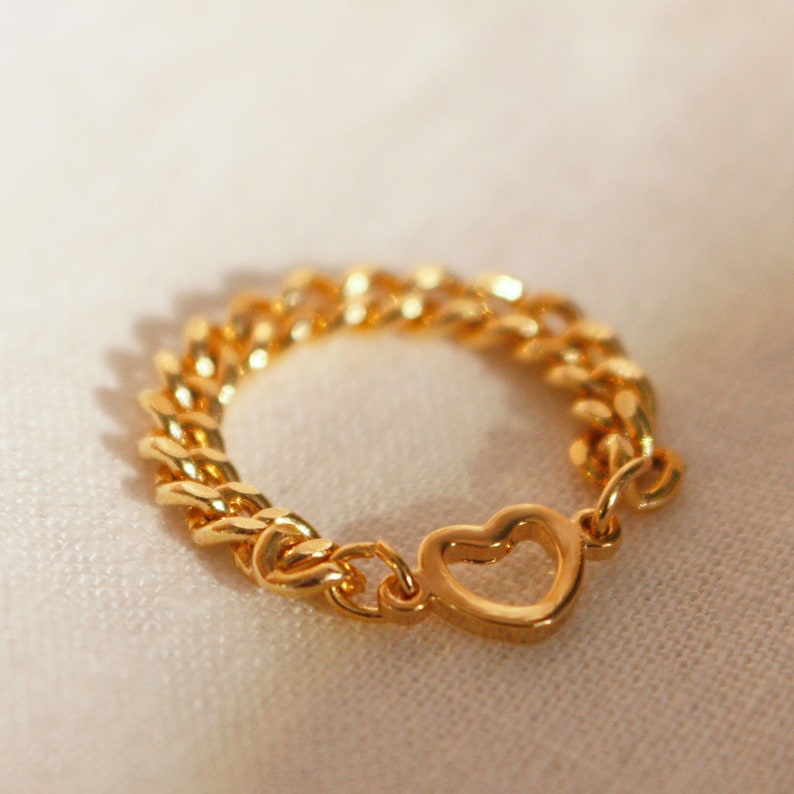 Heart Chain Ring: Dainty 16K Gold Plated Ring