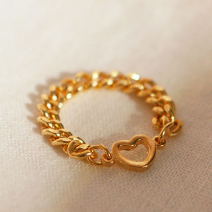Heart Chain Ring: Dainty 16K Gold Plated Ring