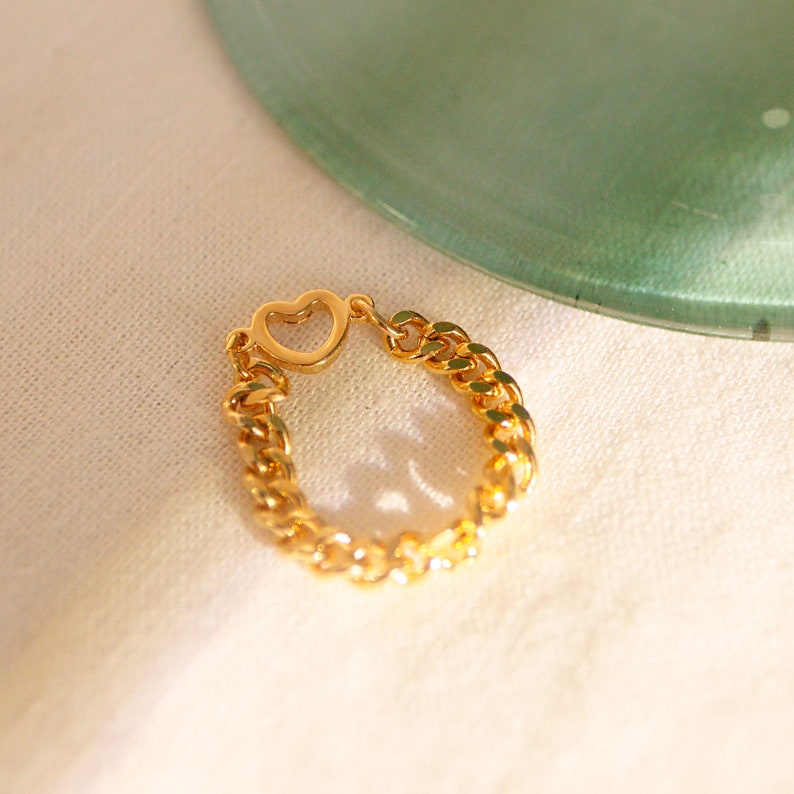 Heart Chain Ring: Dainty 16K Gold Plated Ring