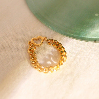 Heart Chain Ring: Dainty 16K Gold Plated Ring