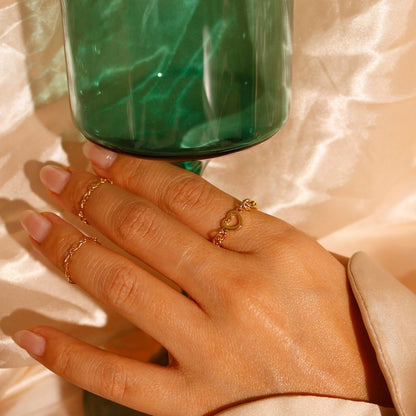 Heart Chain Ring: Dainty 16K Gold Plated Ring