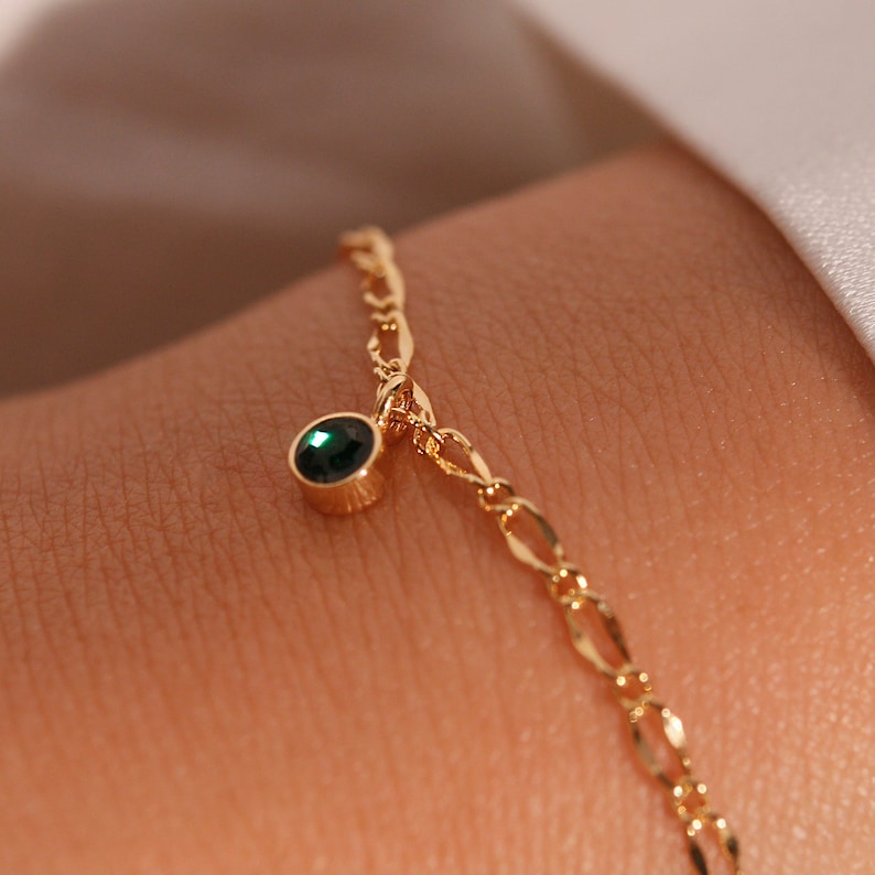Gold Birthstone bracelet shiny dainty chain bracelets personalized your initial
