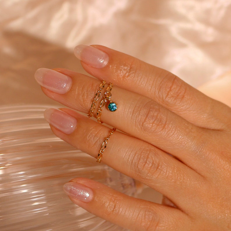 Gold Chain Midi Ring with Birthstone Crystal