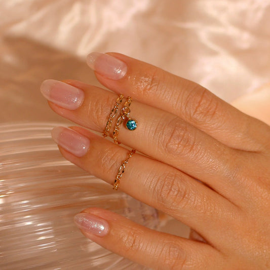 Gold Chain Midi Ring with Birthstone Crystal