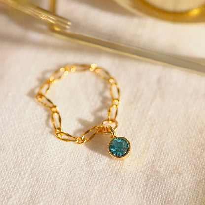 Gold Chain Midi Ring with Birthstone Crystal
