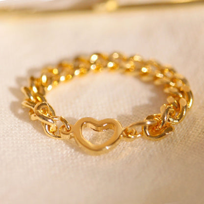 Heart Chain Ring: Dainty 16K Gold Plated Ring