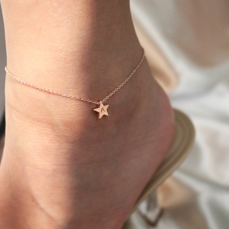 Dainty Star Anklet: Hand-Stamped 16K Plated Ankle Bracelet