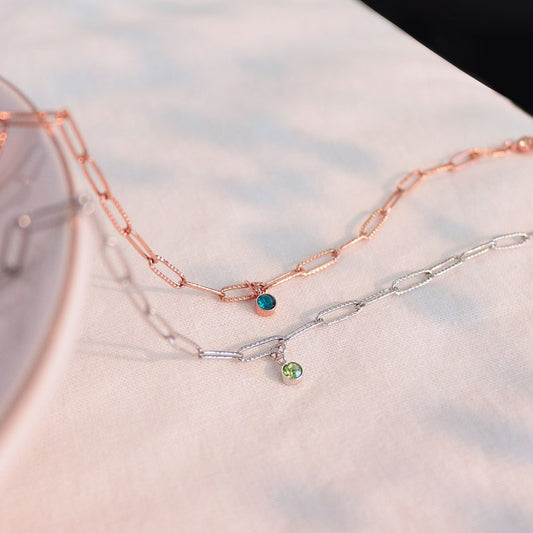 Birthstone Paper Clip Chain Anklet: Personalized Initial Charm