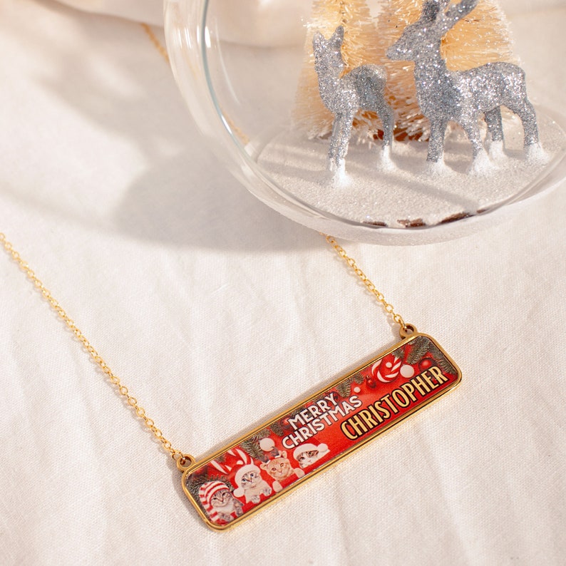 Personalized Cat Christmas Necklace: Stainless Steel Holiday Jewelry