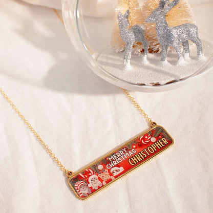 Personalized Cat Christmas Necklace: Stainless Steel Holiday Jewelry