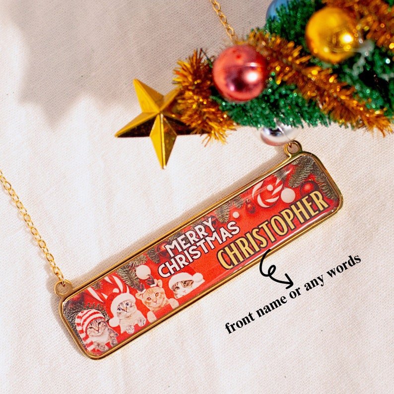 Personalized Cat Christmas Necklace: Stainless Steel Holiday Jewelry
