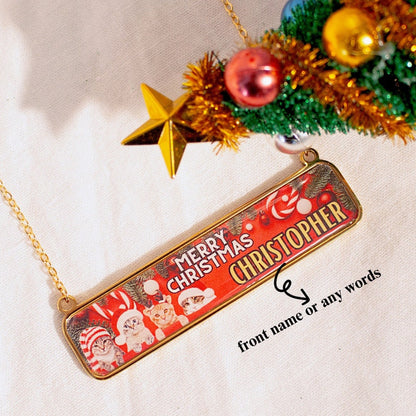 Personalized Cat Christmas Necklace: Stainless Steel Holiday Jewelry