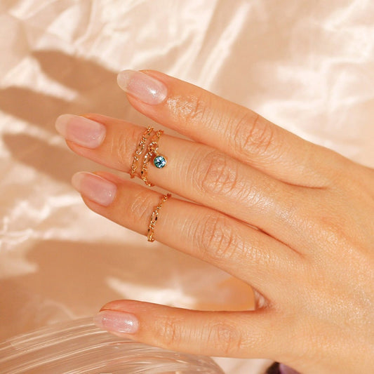 Gold Chain Midi Ring with Birthstone Crystal