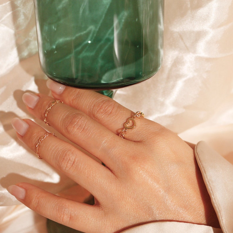 Heart Chain Ring: Dainty 16K Gold Plated Ring