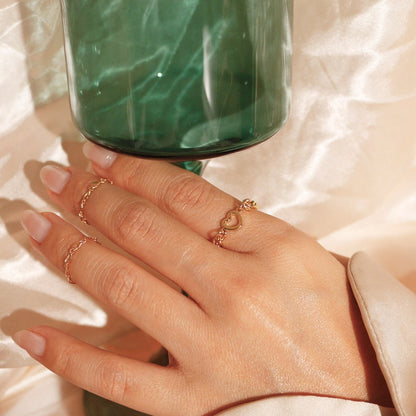 Heart Chain Ring: Dainty 16K Gold Plated Ring