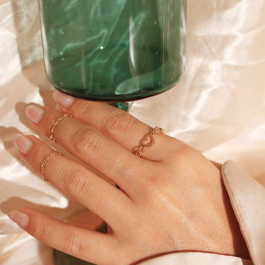 Heart Chain Ring: Dainty 16K Gold Plated Ring